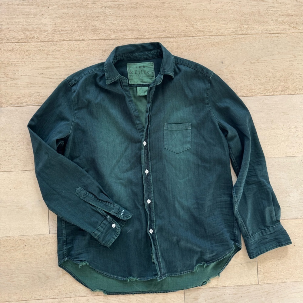 Frank Eileen “Eileen” Relaxed Button-Up Shirt S famous denim Indigo Green RARE - Picture 3 of 10